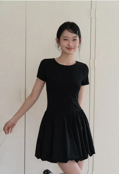 Short Sleeve Dress with Back Cutout and Bow Detail