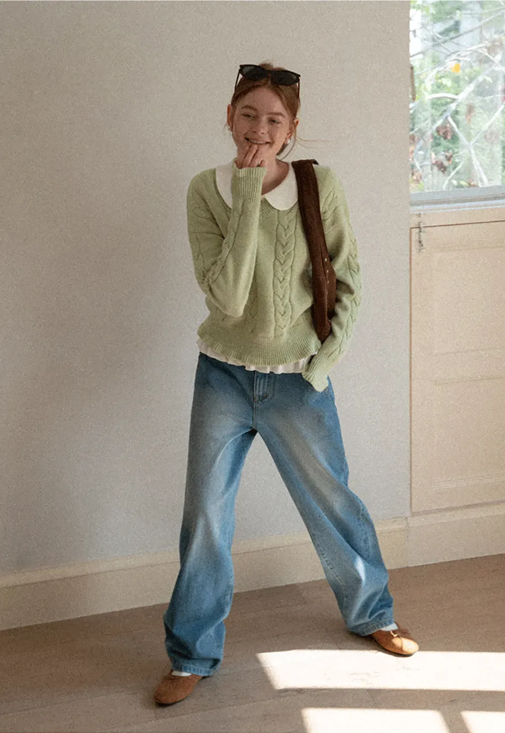 Elegant Long Sleeve Top with Ruffled Hem and Collar Design