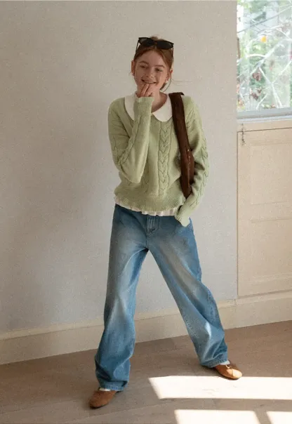 Elegant Long Sleeve Top with Ruffled Hem and Collar Design