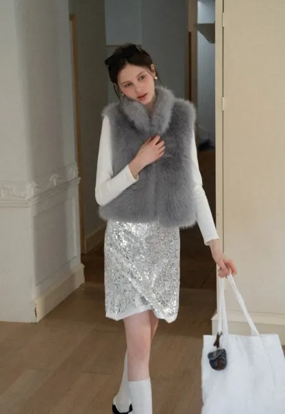 Fur Vest with High Collar Design