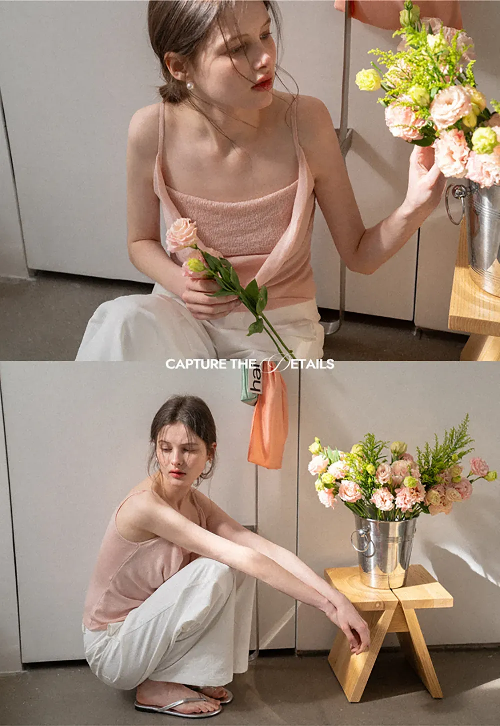 Silk-like tank top with thin straps and draped neckline