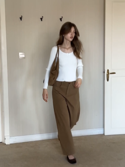 Womens Ribbed Long Sleeve Top with Bow Detail