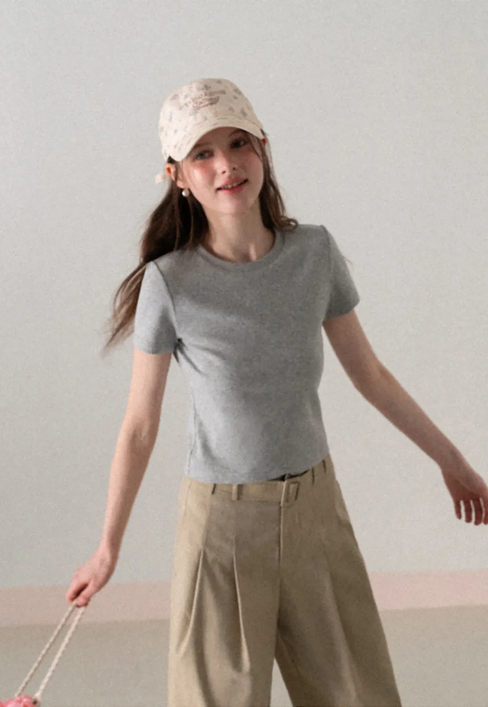 Short Sleeve Crew Neck T Shirt with Sheer Scarf Detail