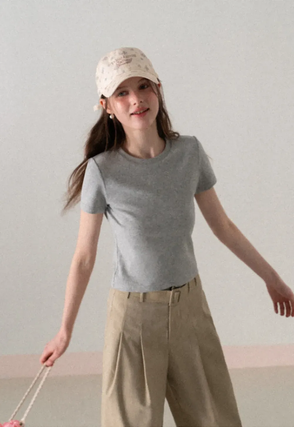 Short Sleeve Crew Neck T Shirt with Sheer Scarf Detail