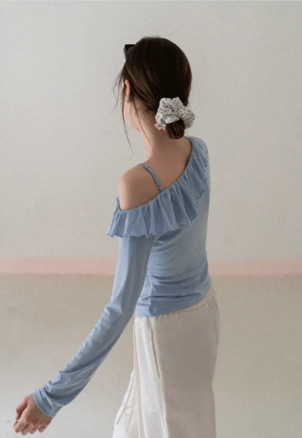 Long Sleeve Top with Ruffled Off Shoulder Design