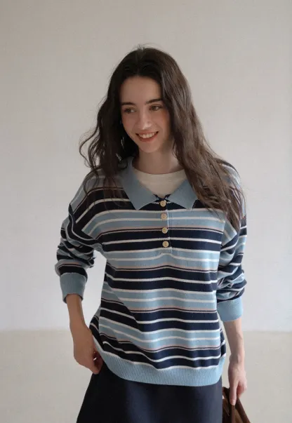 Womens Striped Polo Sweater