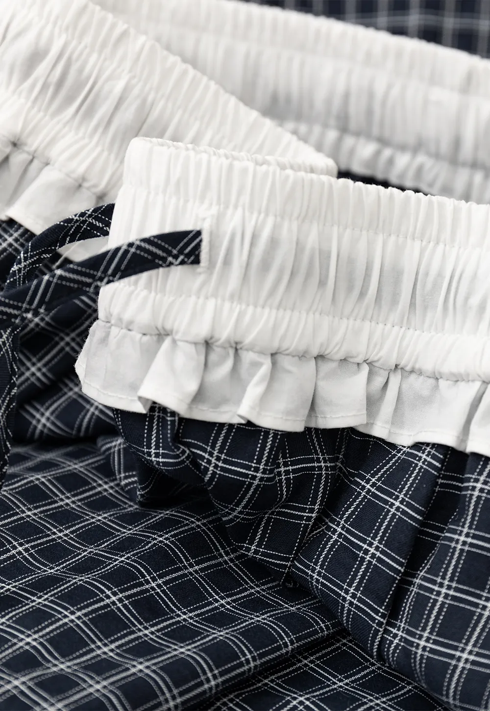 Wide Leg Plaid Casual Pants with Ruffled Waistband