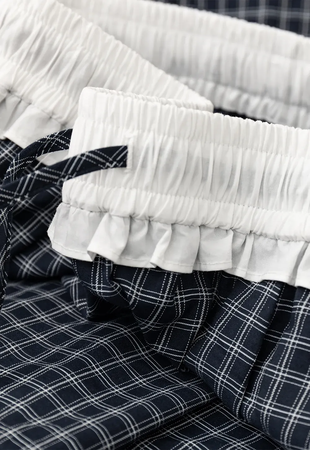 Wide Leg Plaid Casual Pants with Ruffled Waistband