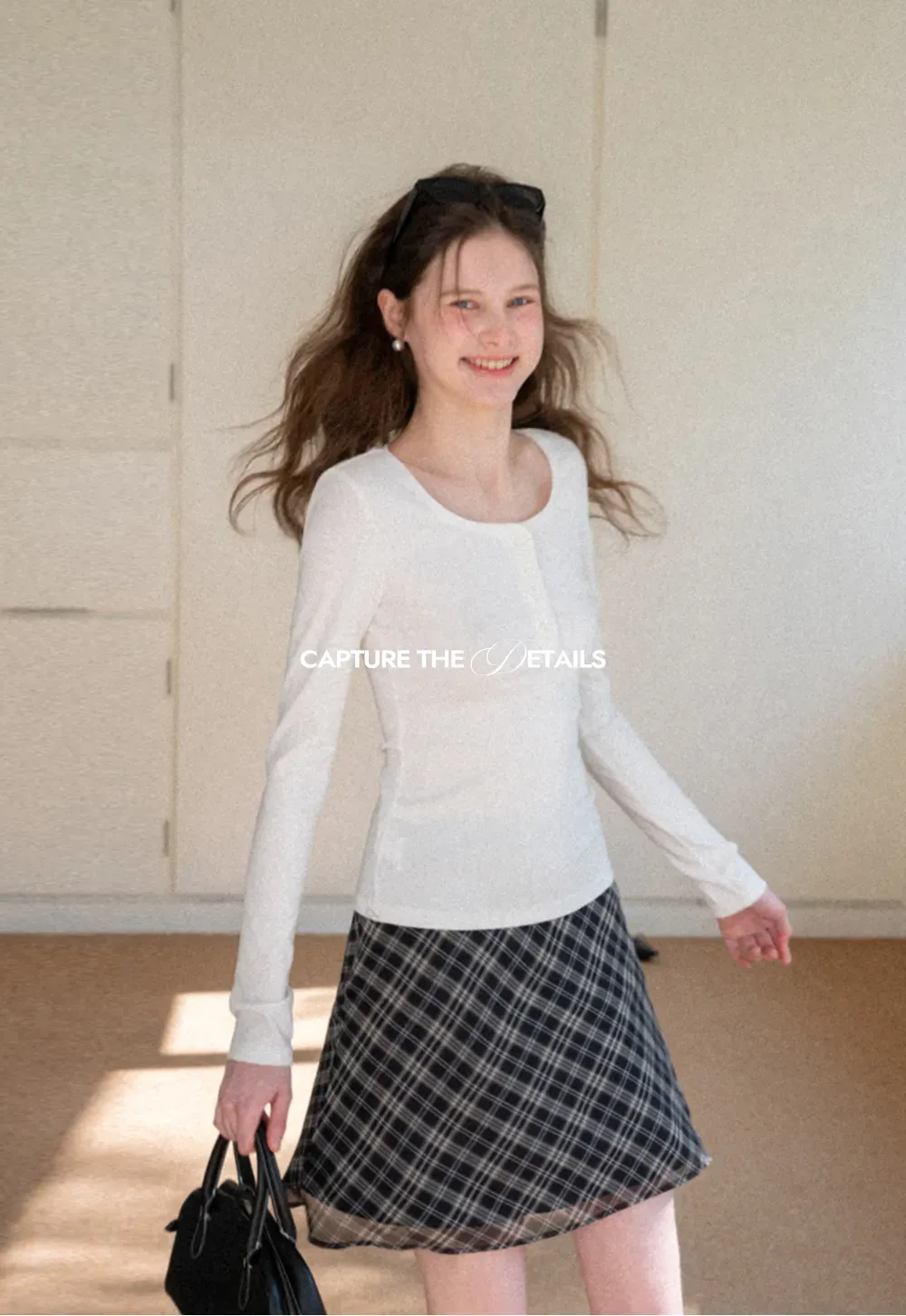 Long sleeve henley top with front buttons