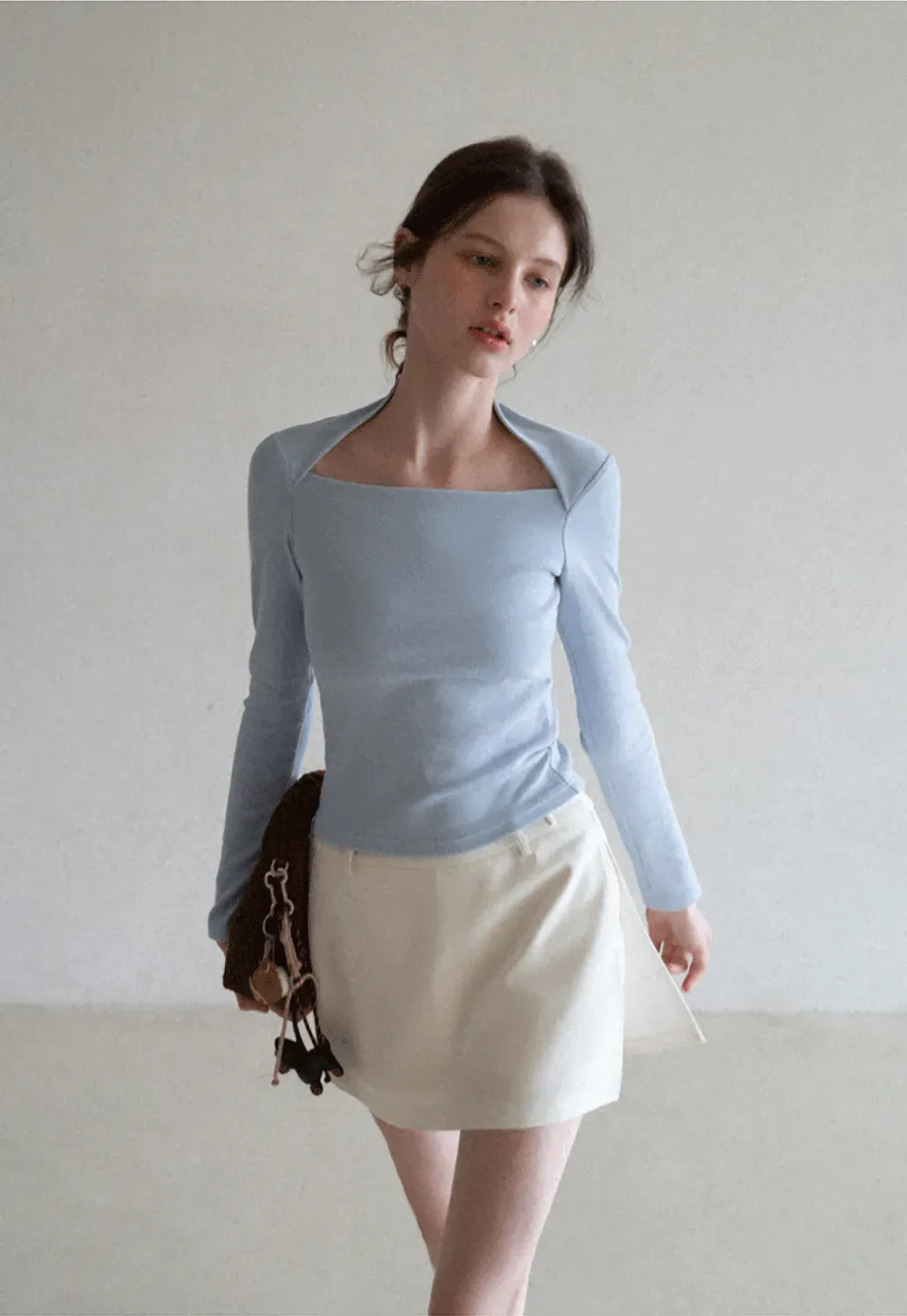 square neck long sleeve top fitted design women's t shirt