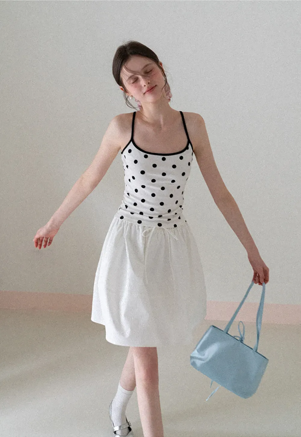 A-line skirt with drawstring waist and layered hem