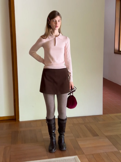 Women Faux Suede A-line Mini Skirt High Waist