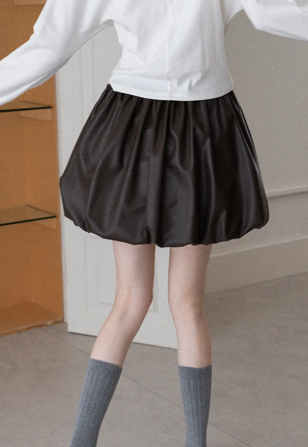 Women's Faux Leather Bubble Mini Skirt