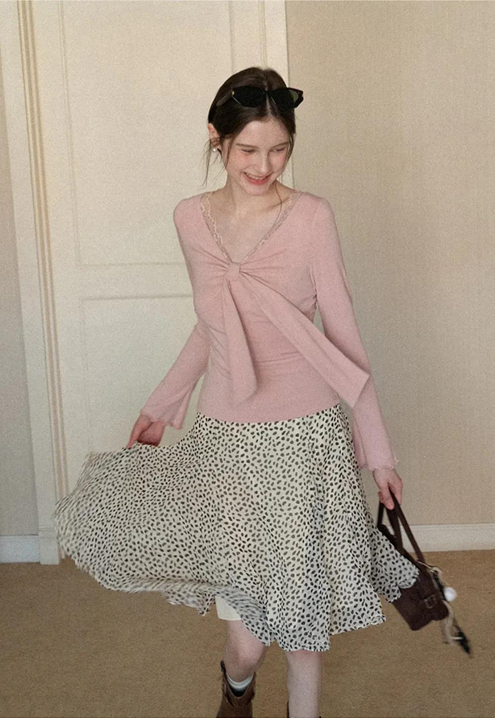 Flowing hem leopard print skirt with ruffle details