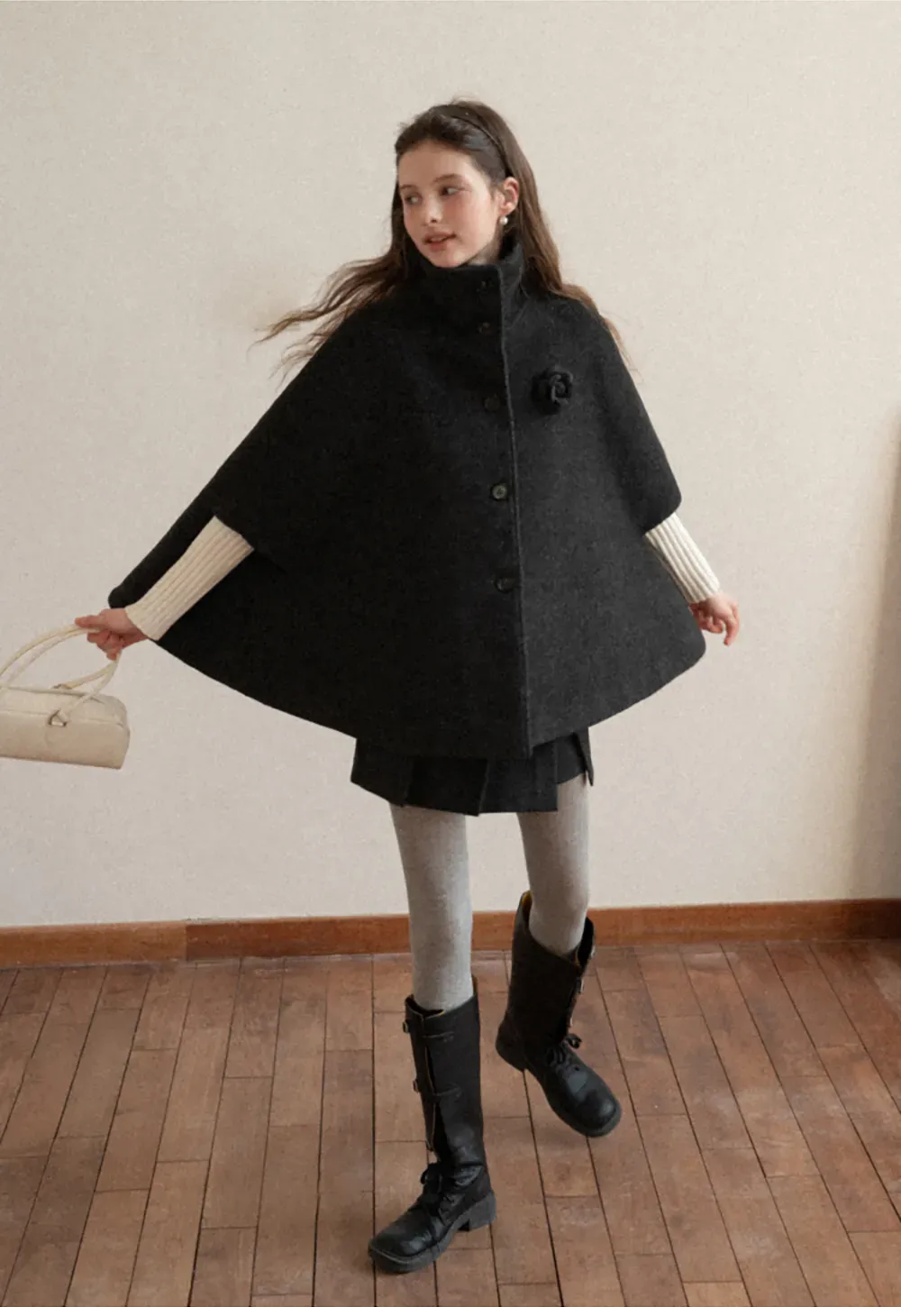Wool Cape with High Neck Design