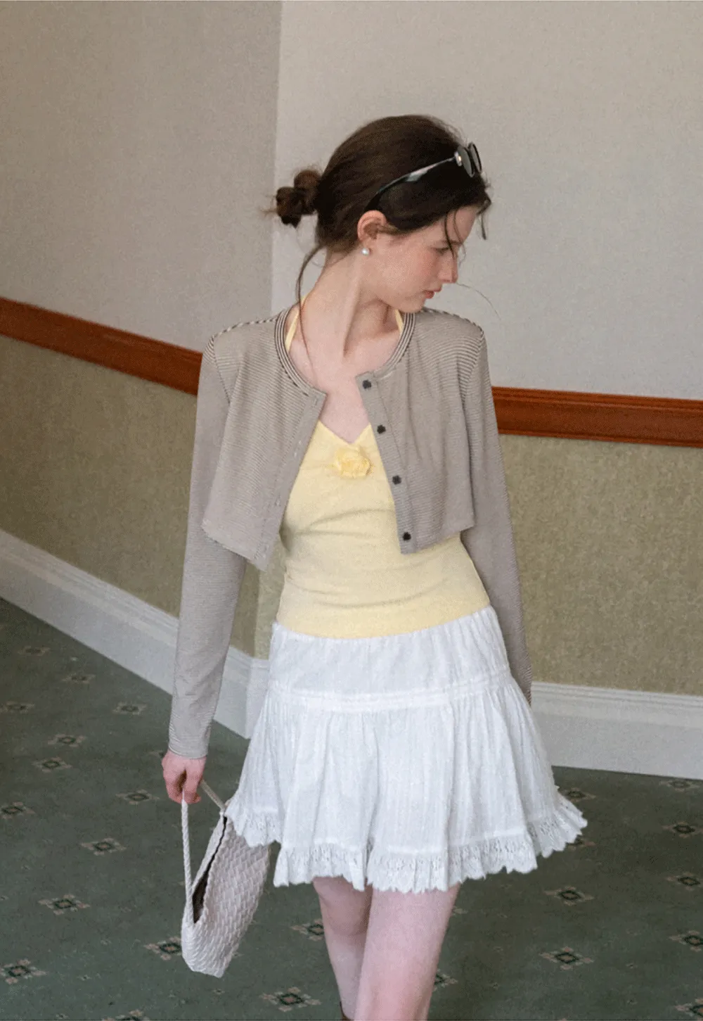 Striped cardigan with buttons and V neck tank top