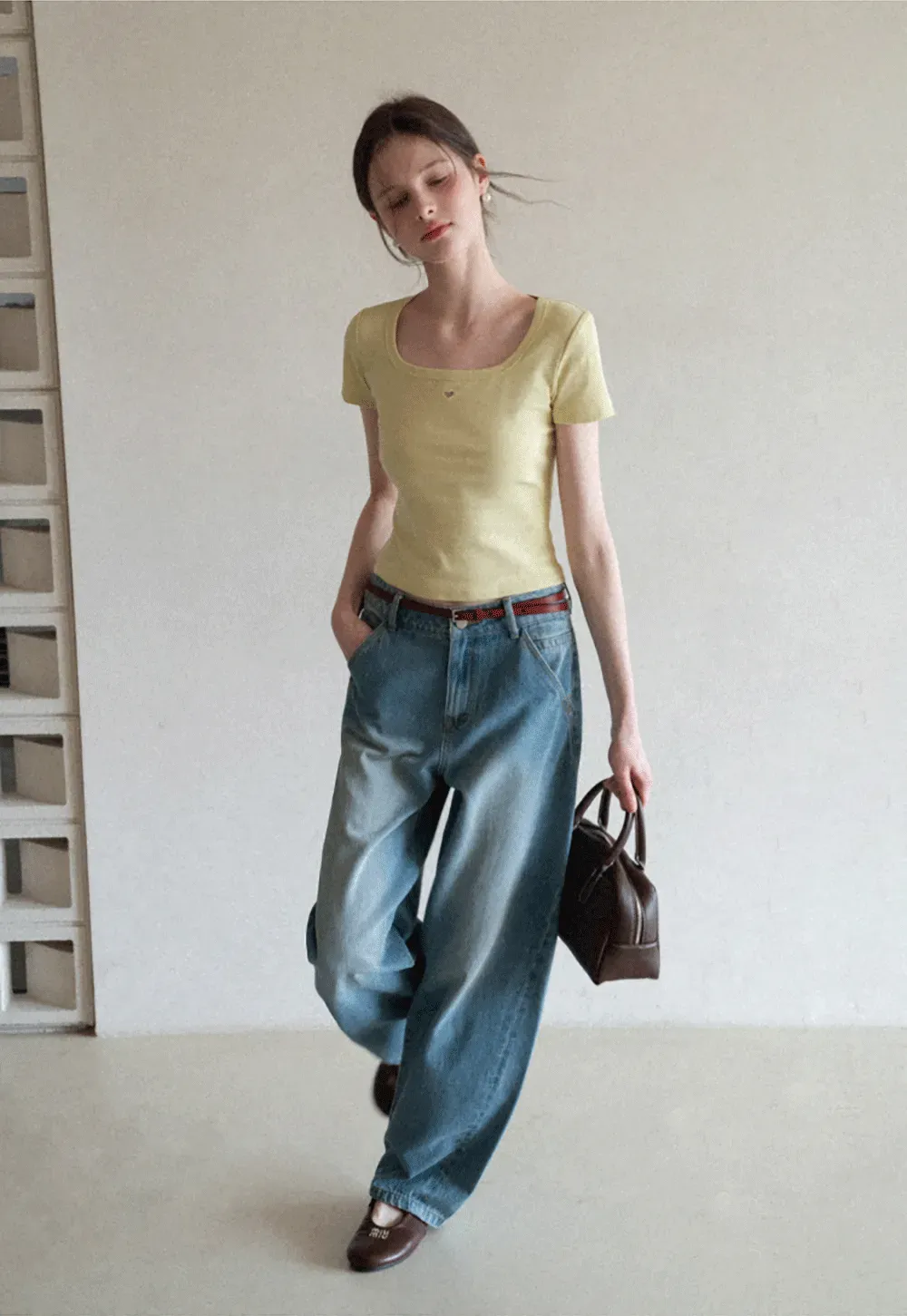 Short Sleeve Crop Top with Square Neckline