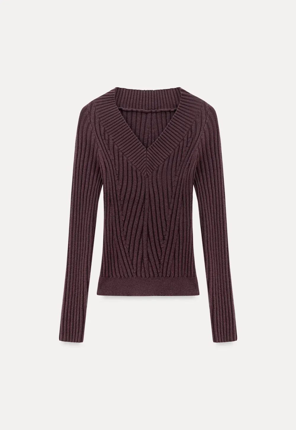 Elegant Ribbed Knit Sweater with V-Neck Design