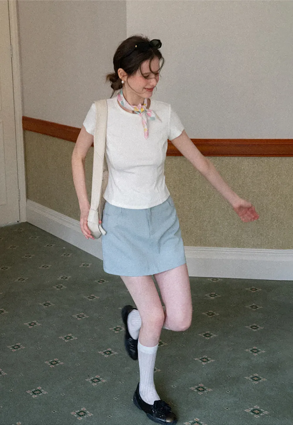 A-line mini skirt with front zipper and belt loops