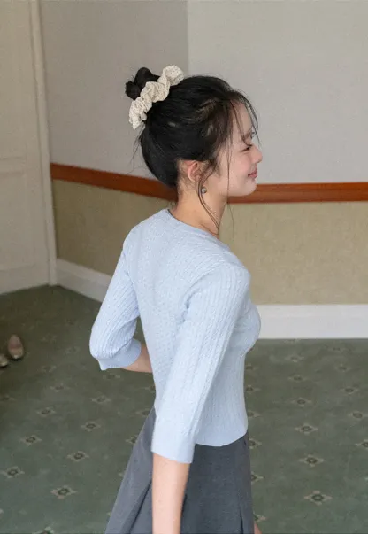 V Neck Ribbed Knit Crop Top