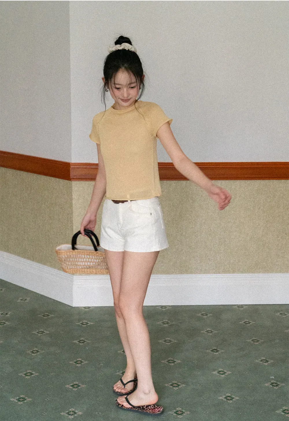 Short Sleeve Ribbed Knit Top with Raglan Sleeves