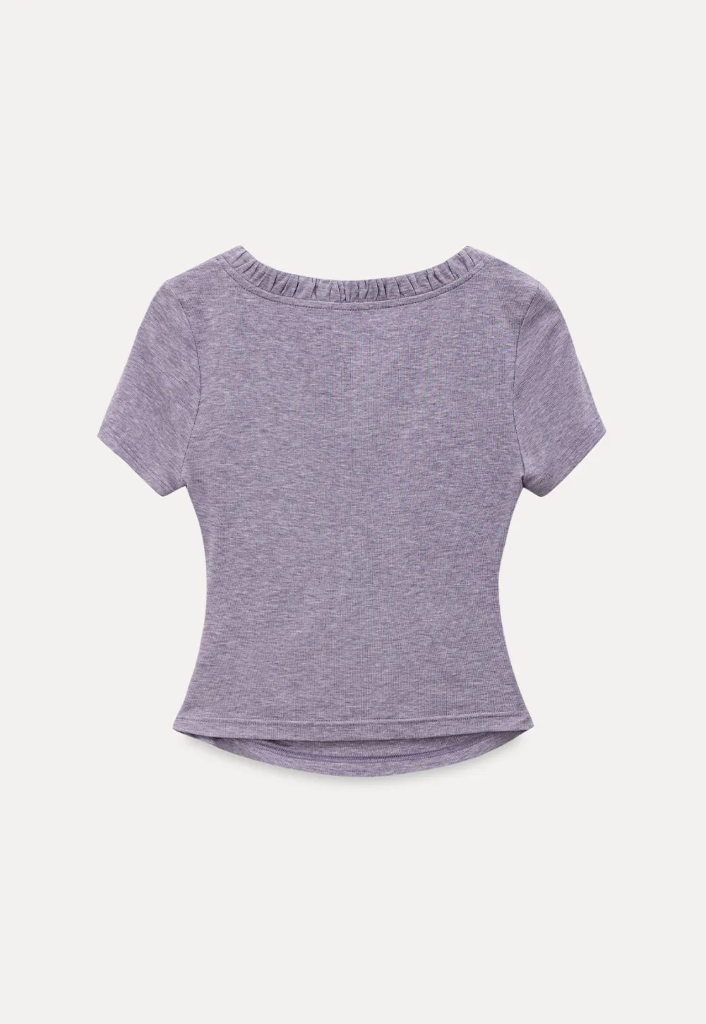 V neck short sleeve t shirt with ruffled trim