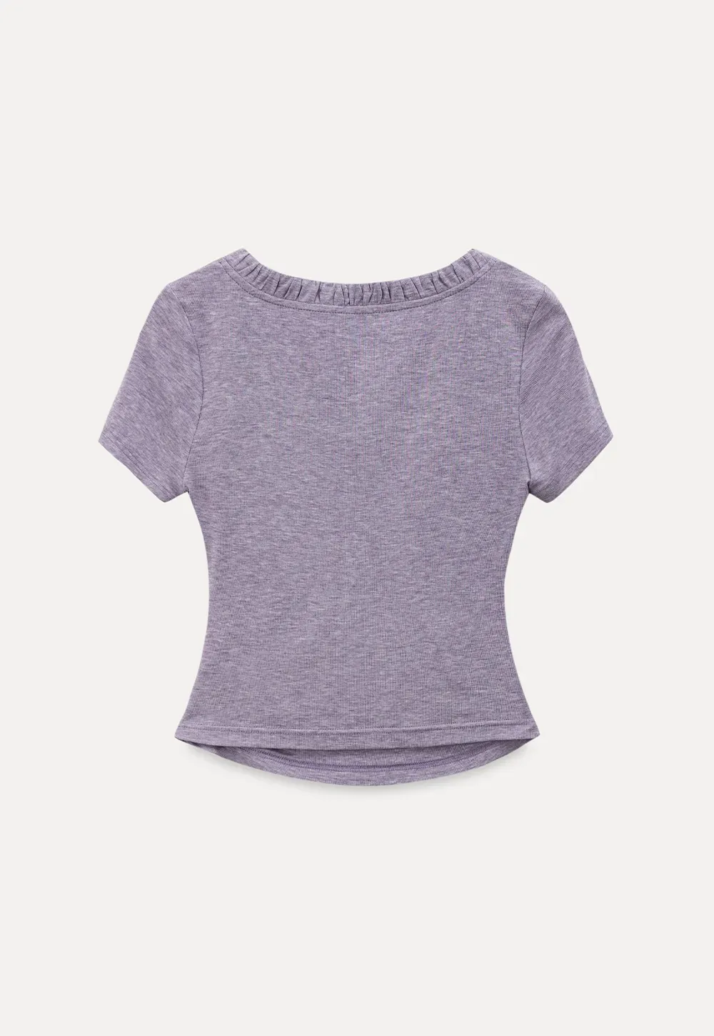 V neck short sleeve t shirt with ruffled trim