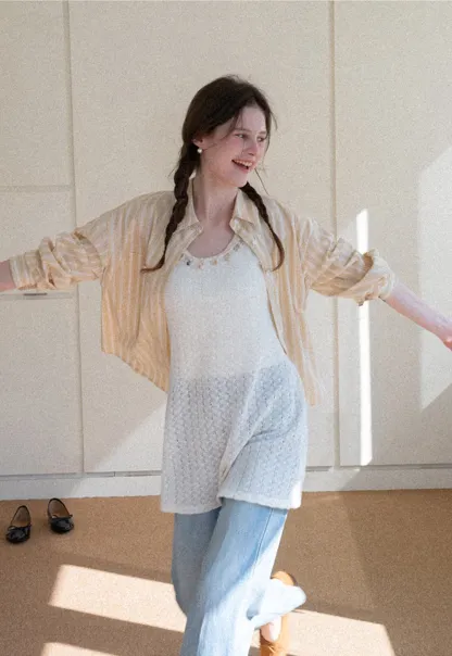 Striped Oversized Shirt with Button Detailing