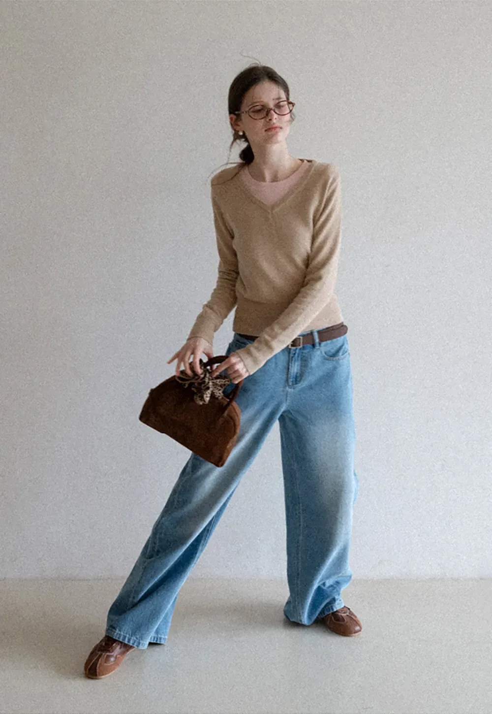 Long sleeve round neck layered t shirt design top