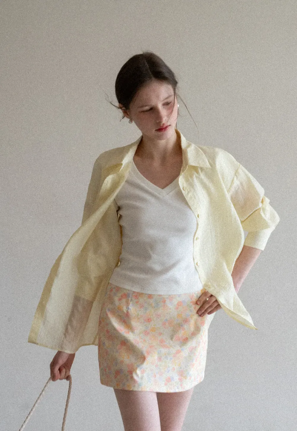 Lightweight Button Up Shirt with V Neck and Long Sleeves