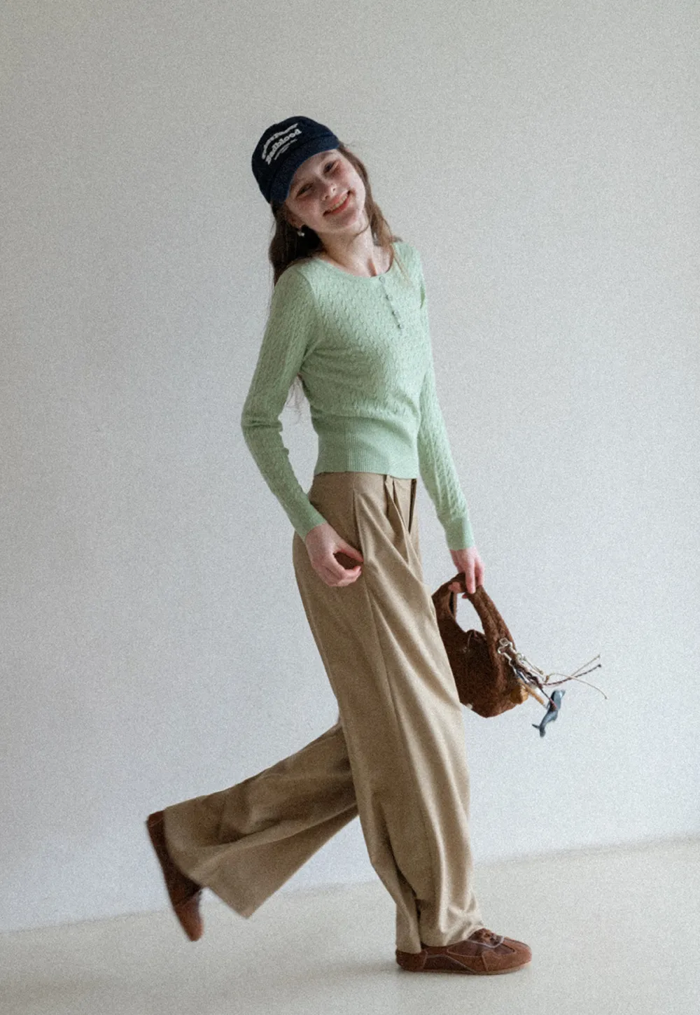 Cable Knit Long Sleeve Sweater with Button Detail