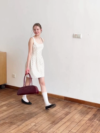 Polka dot sleeveless square neck dress