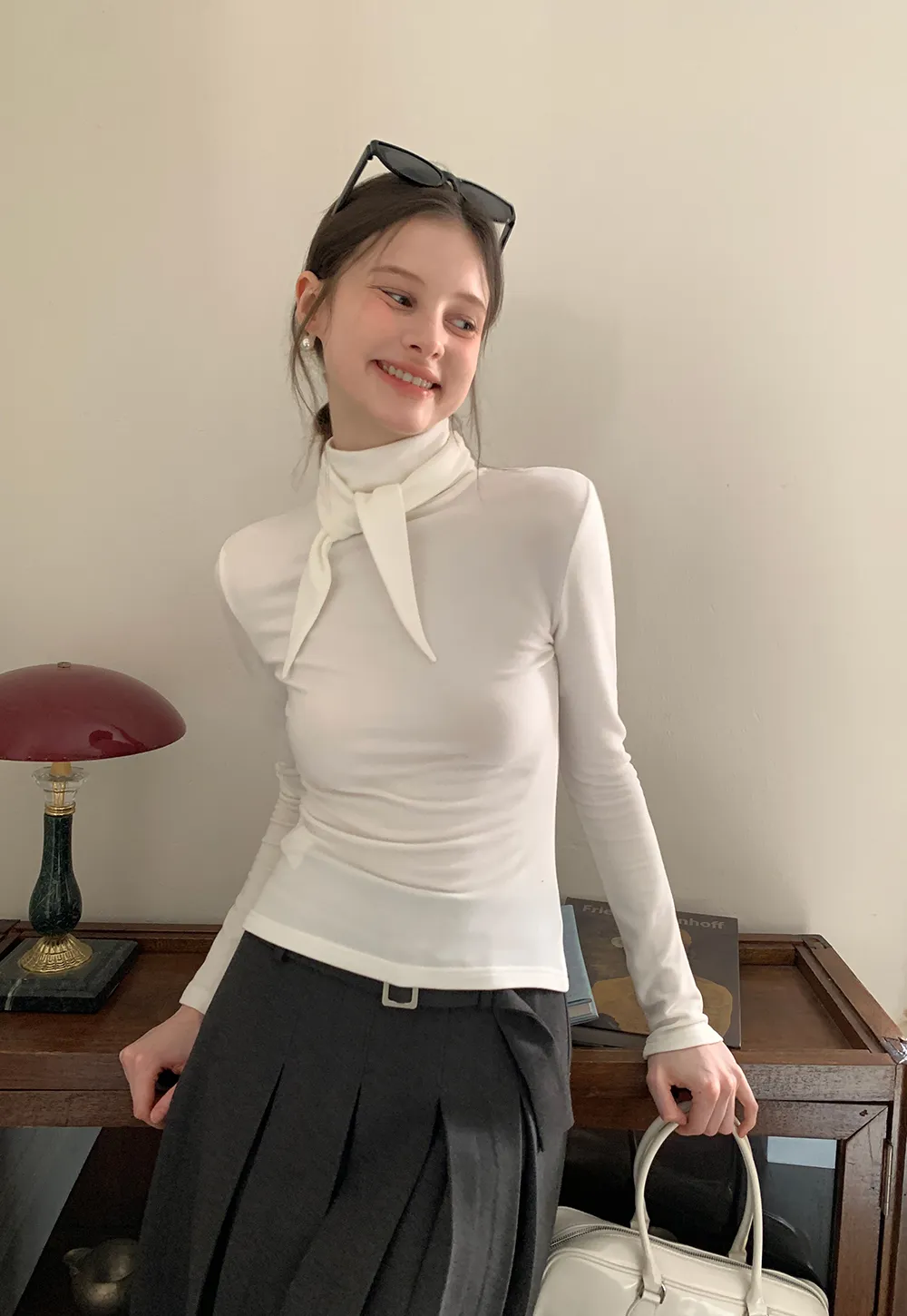 Tie Neck Long Sleeve T-Shirt Top