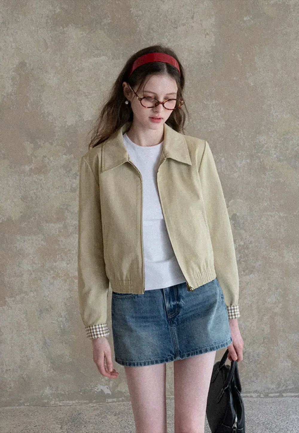 Short Jacket with Collar and Elastic Hem