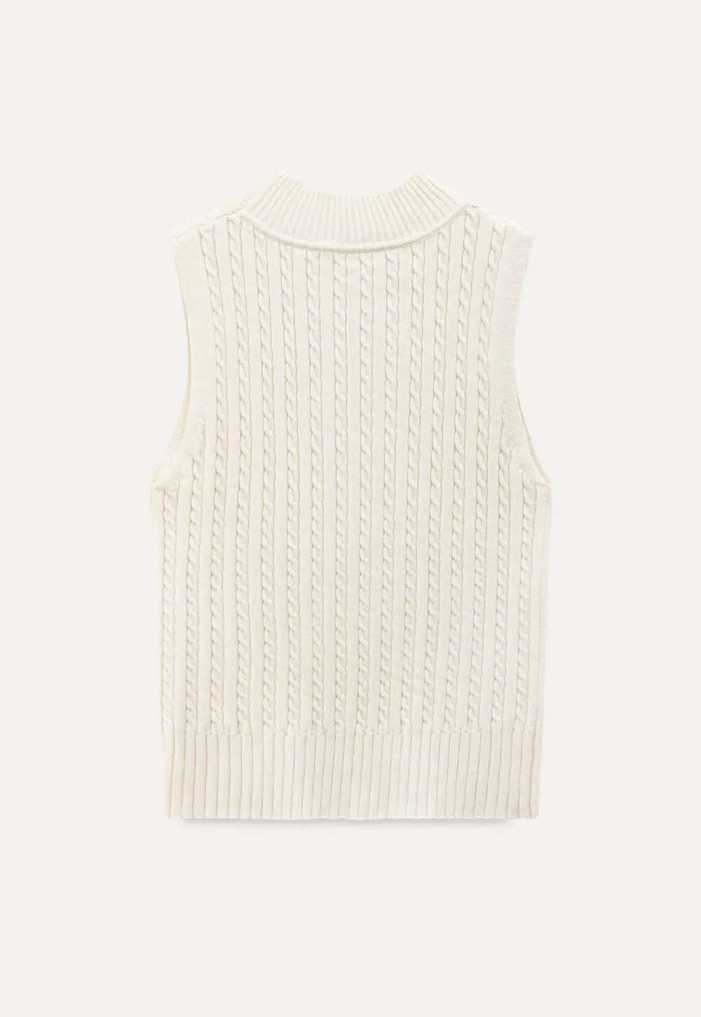 Cable Knit Sleeveless Top with High Neck Design