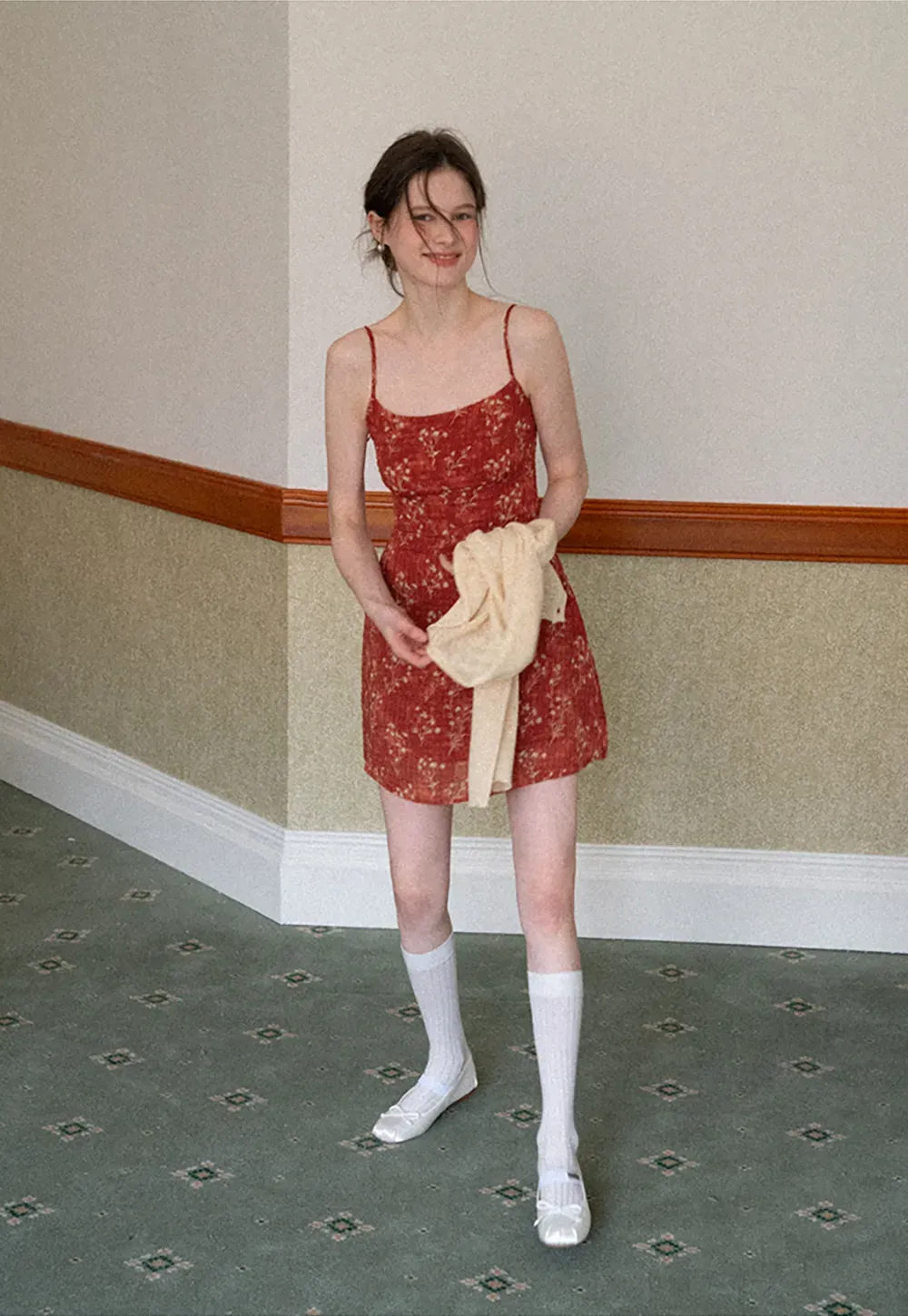 Floral Print Slip Dress with Thin Straps