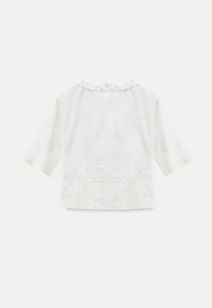 V neck blouse with lace trim and tie front