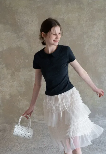 Short Sleeve Collared Button Front T Shirt