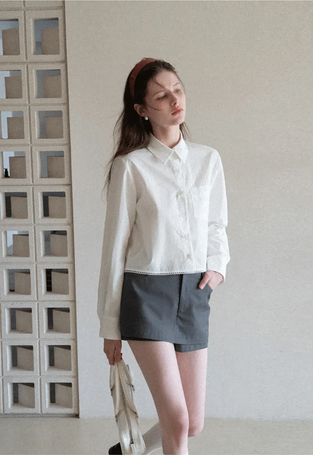 High waist tailored shorts with lace trim