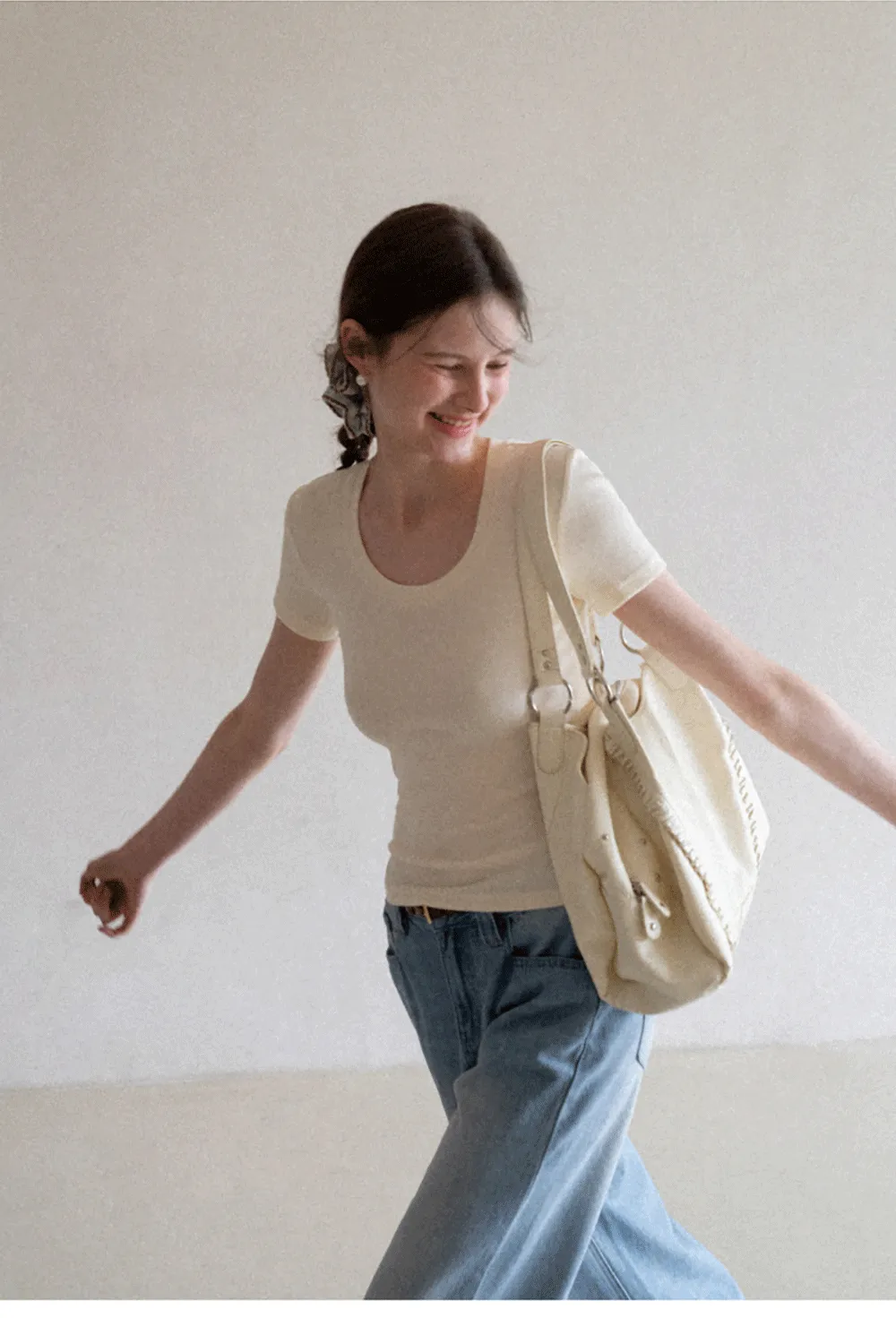 Short Sleeve Crop Top with Back Buttons