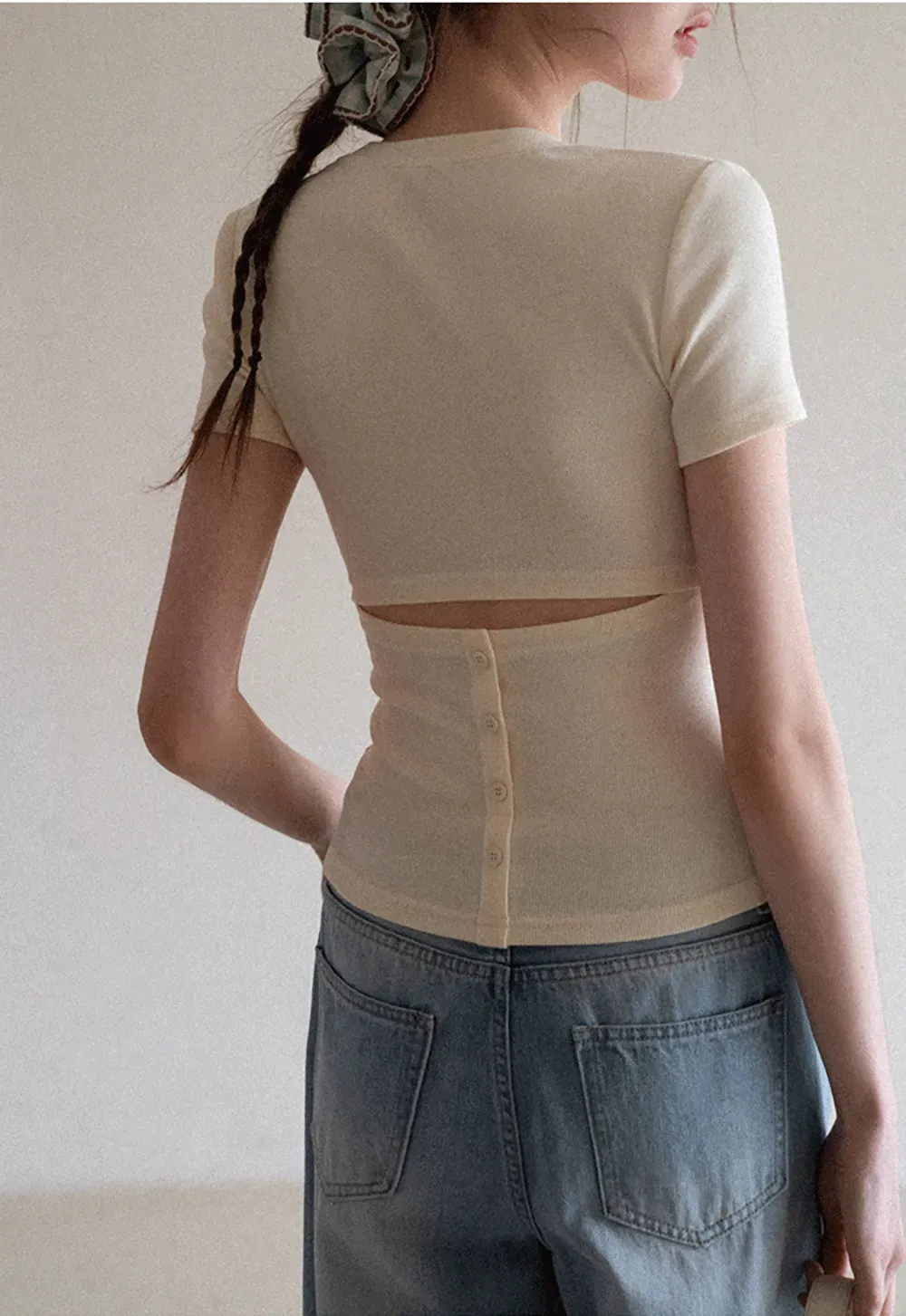 Short Sleeve Crop Top with Back Buttons