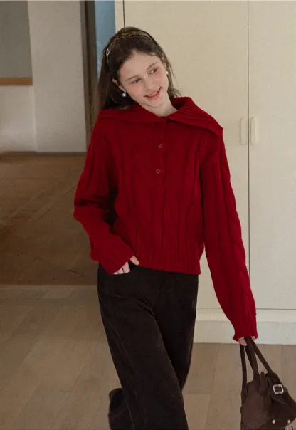 Cable Knit Turtleneck Sweater with Ribbed Sleeves and Hem