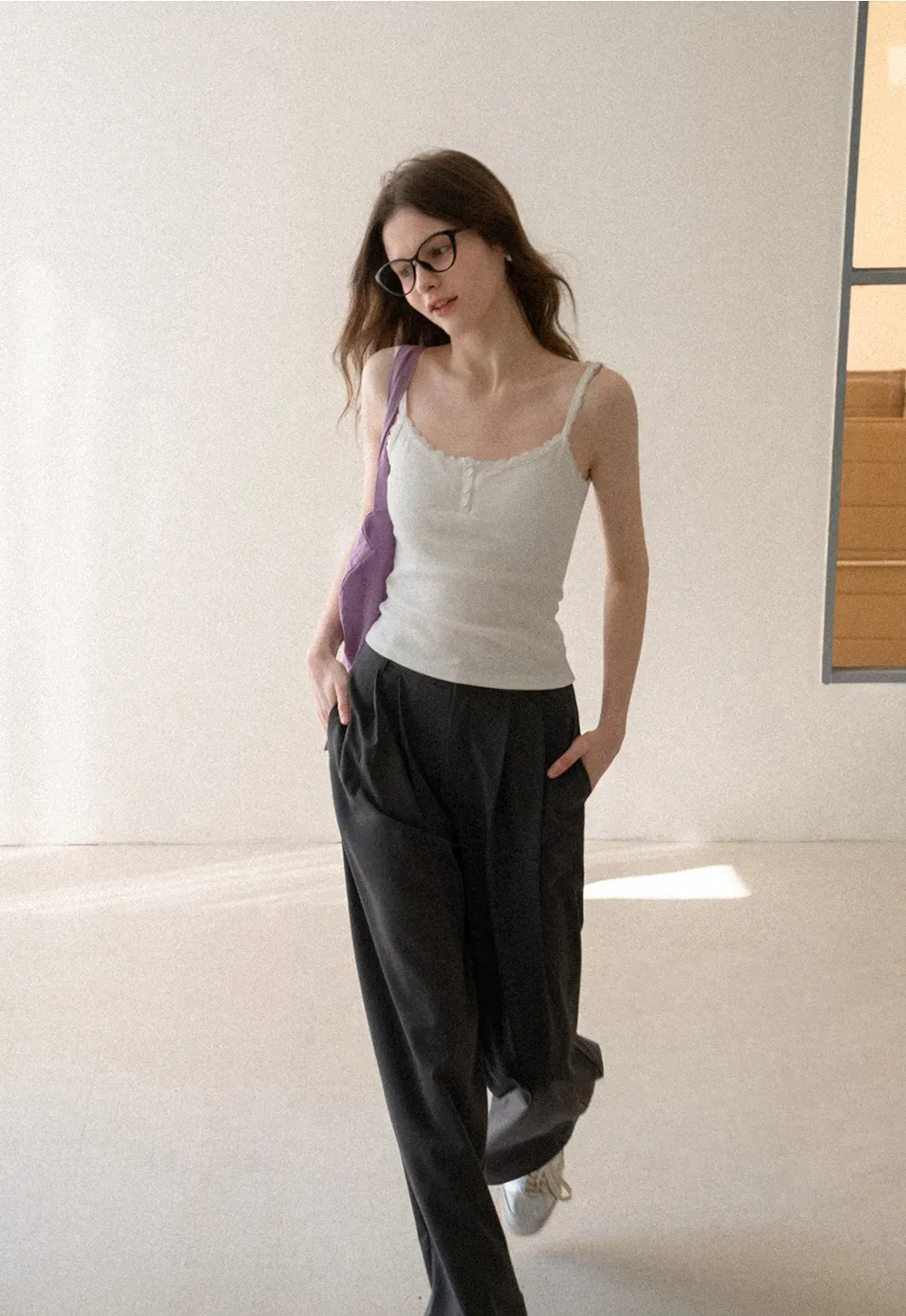 Lace Trim Button Front Tank Top