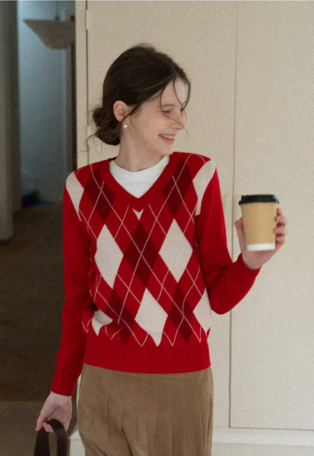 Red Knit Sweater with Shoulder Details