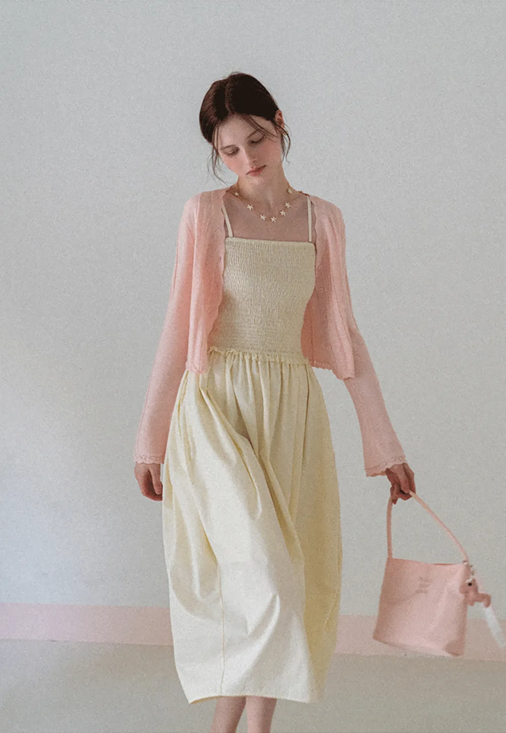 Strapless Smocked Bodice A Line Midi Dress