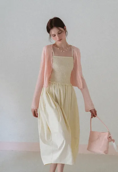 Strapless Smocked Bodice A Line Midi Dress