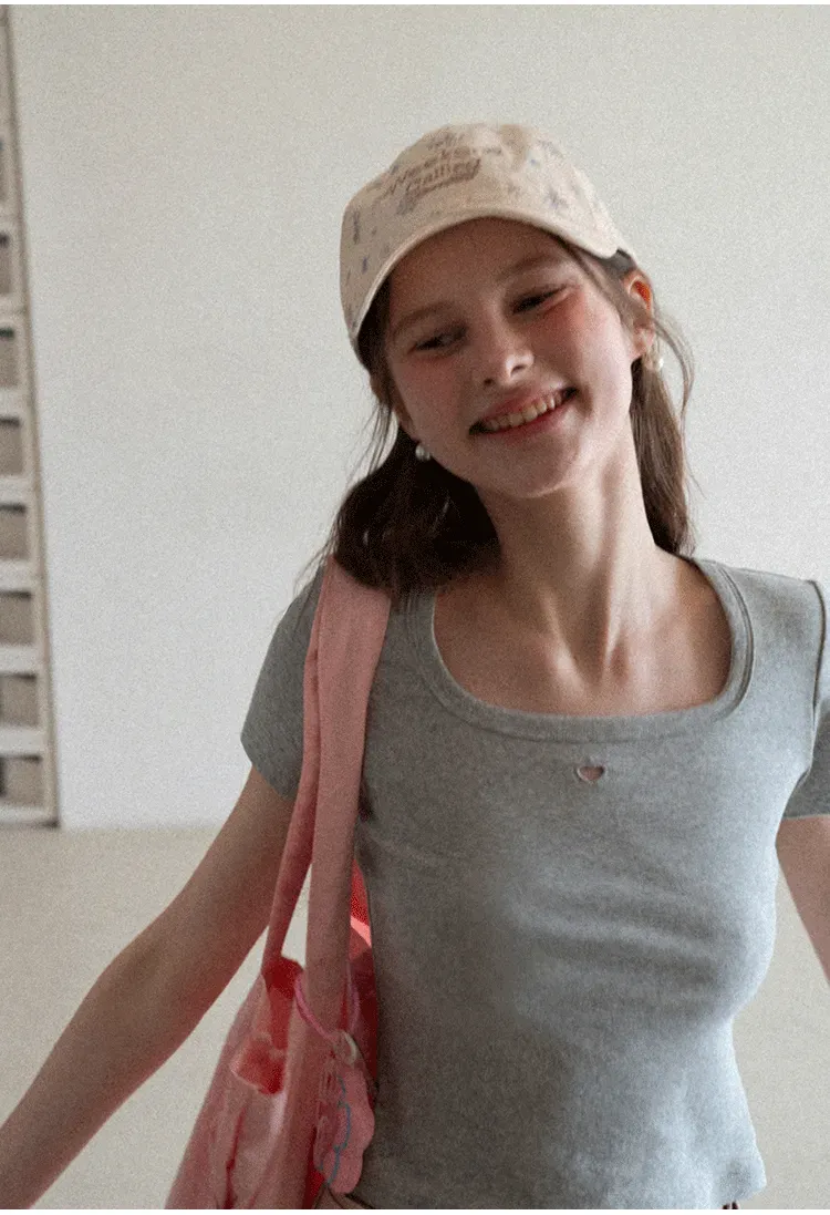 Short Sleeve Crop Top with Square Neckline