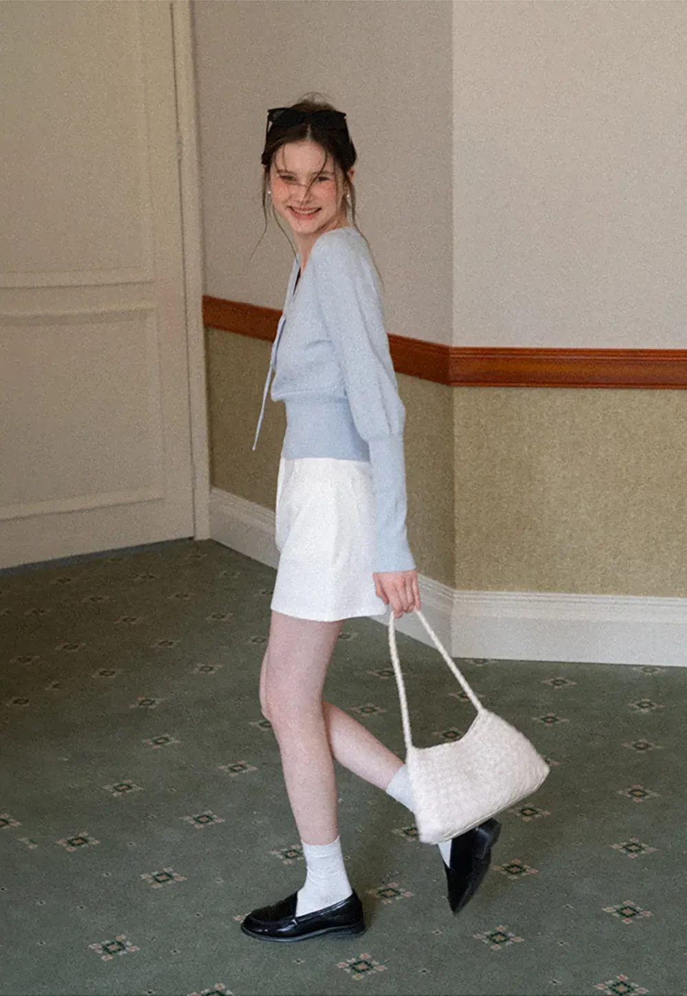 V Neck Knit Sweater with Front Tie Detail