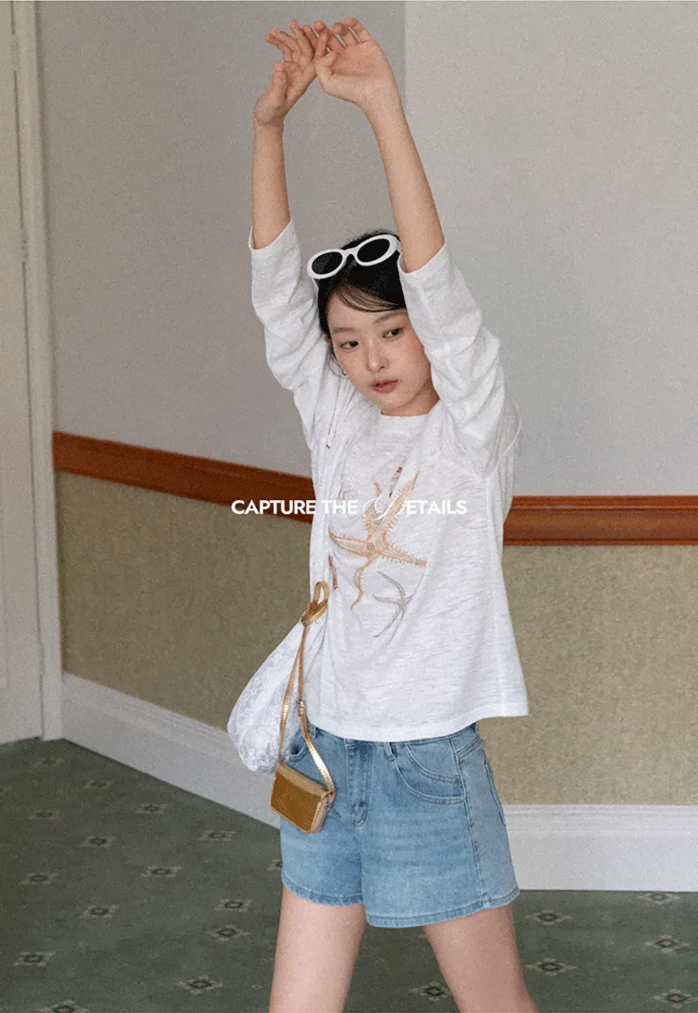 Long sleeve T shirt with starfish embroidery