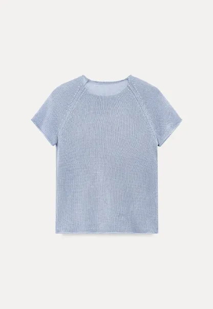 Short Sleeve Ribbed Knit Top with Raglan Sleeves